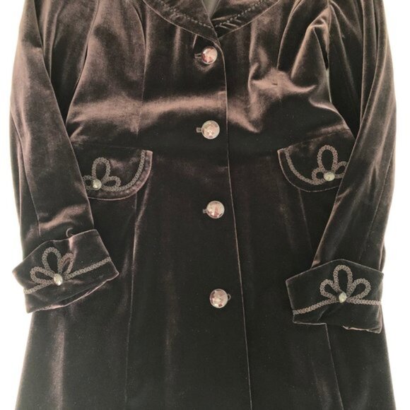 Wanko Vintage Notch Collar Lined Coat w Brocade embroidery Details Wine Sz 36 - Picture 4 of 13